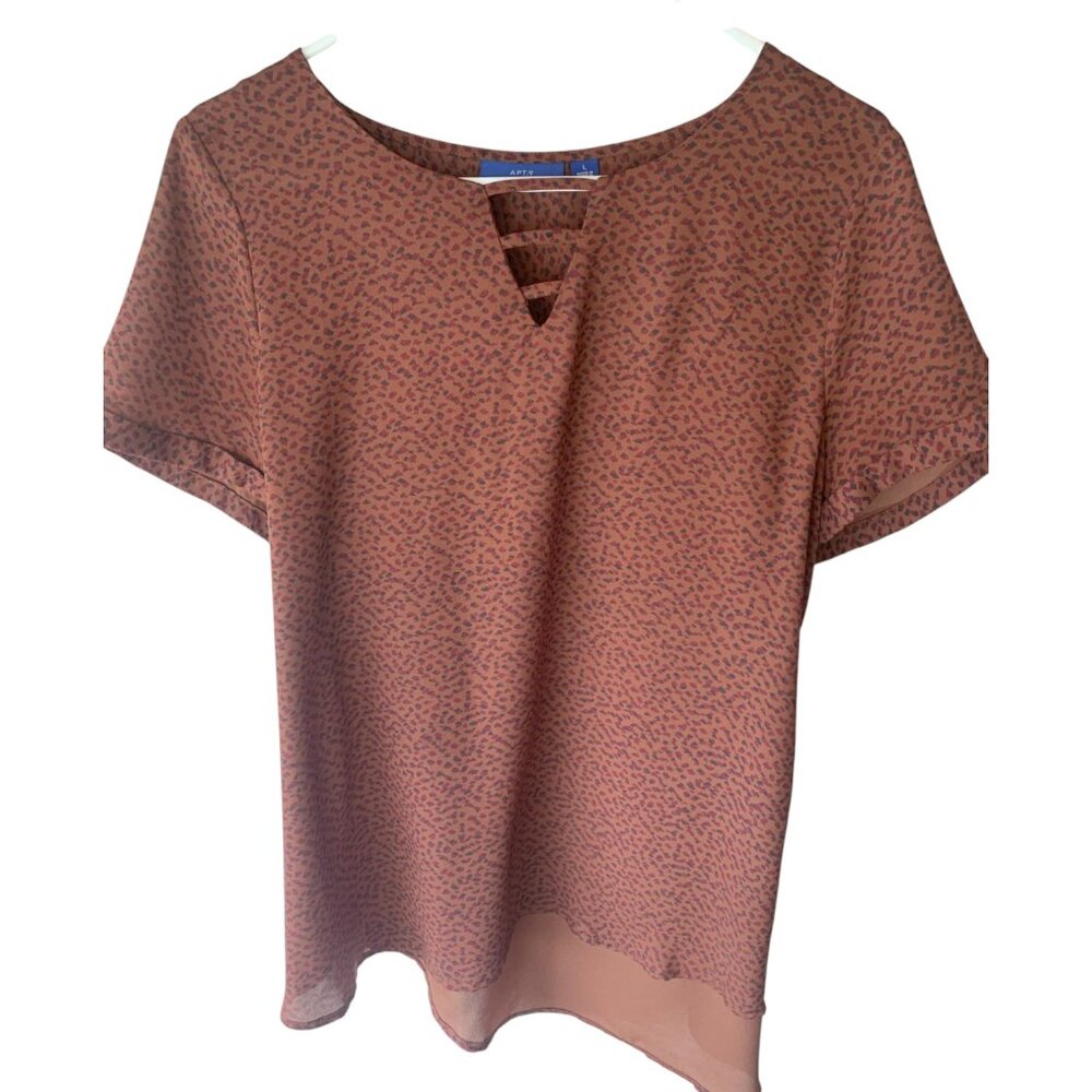 Apt. 9 Brown Patterned Short Sleeve Blouse - Size L